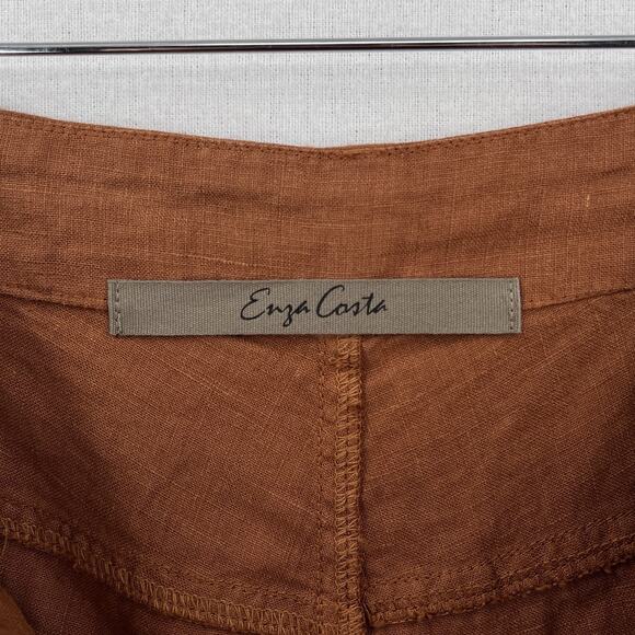 ENZA COSTA Linen High Waisted Short Womens Medium Brown Lightweight Quiet Luxury - Picture 11 of 16
